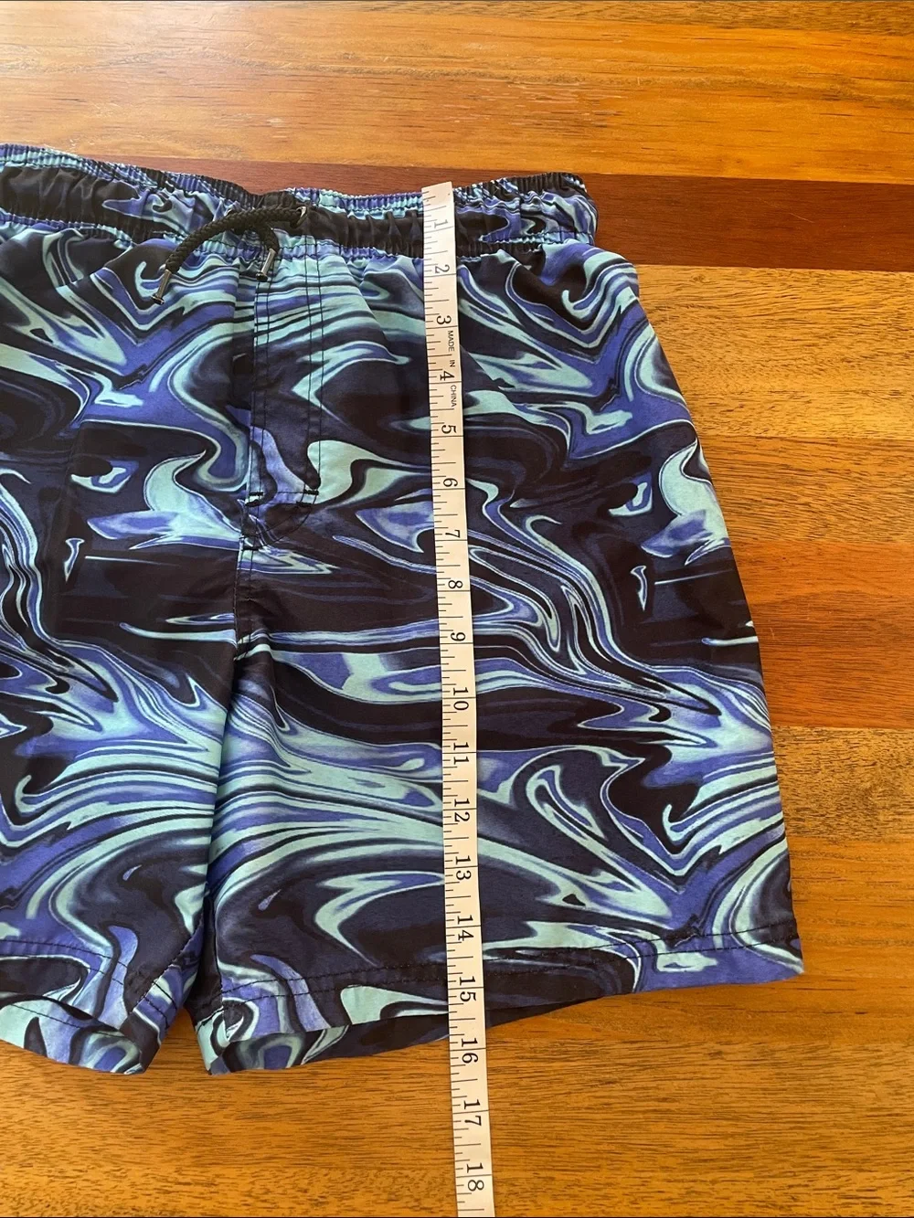 Kids Blue & Black Swirl Swim Trunks